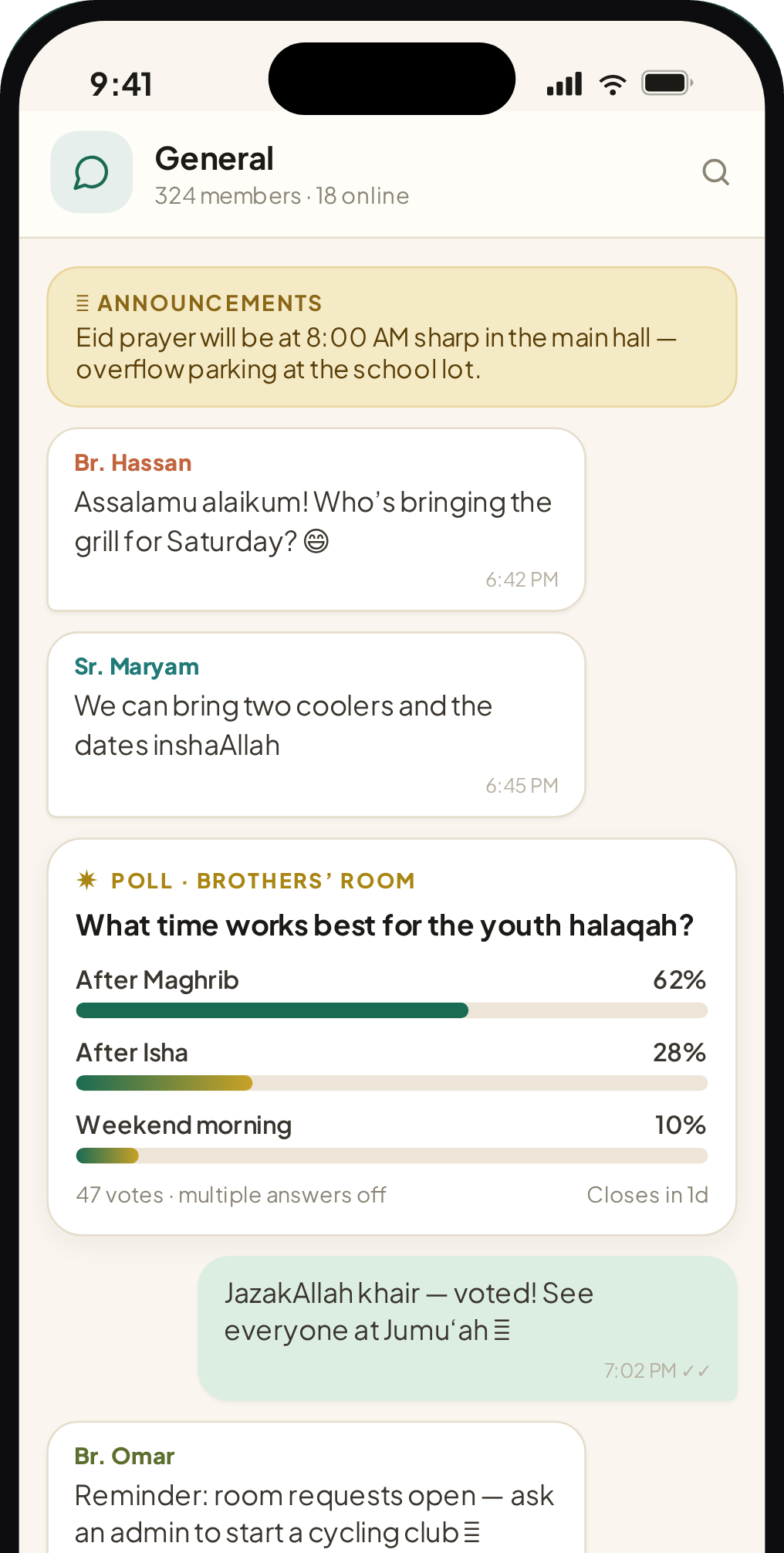 Group chat and polls screen